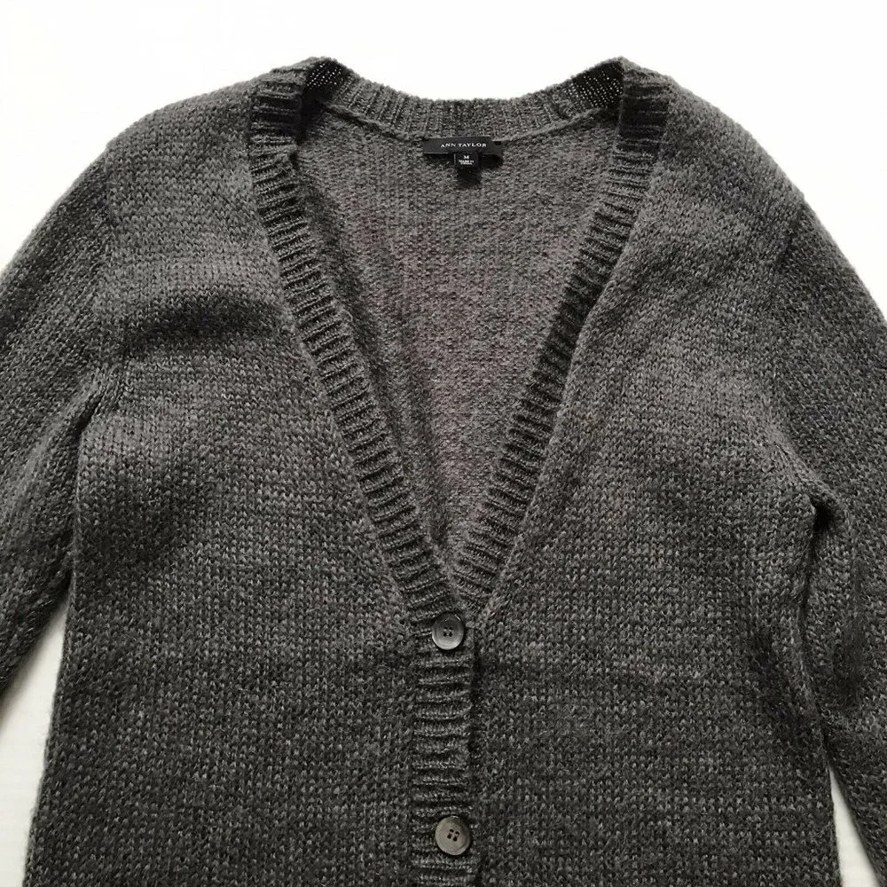 Ann Taylor Gray Mohair V Neck Long Cardigan Sweater - Picture 4 of 12